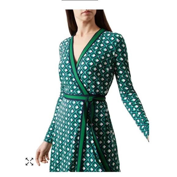 Hobbs London Jasmine Printed Wrap Dress Blue/ Green Geometric print Size 4 - Picture 3 of 8